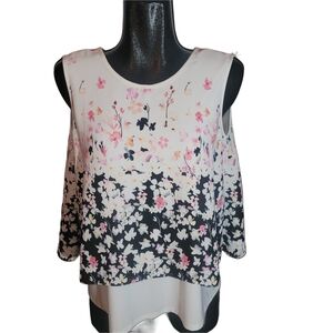 Rodan White Floral Print Sleeveless Layered Top M